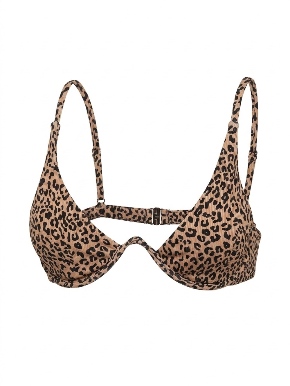 SHEIN Leopard Print Underwire Bikini Top - Tan/Black